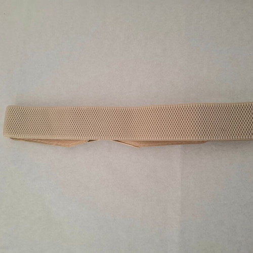 Elastic beige waist belt with gold buckle used, adjustable 90 cm