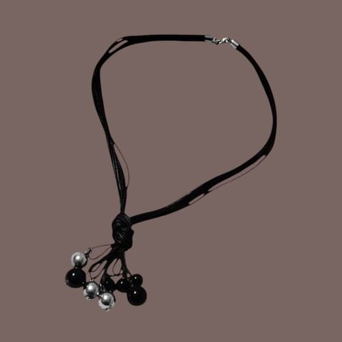 Necklace with black cord and silver 925 beads like new
