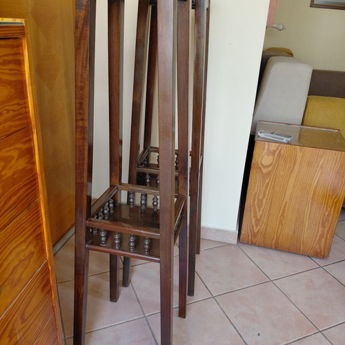 Traditional solid walnut flower stands set of 2 like new