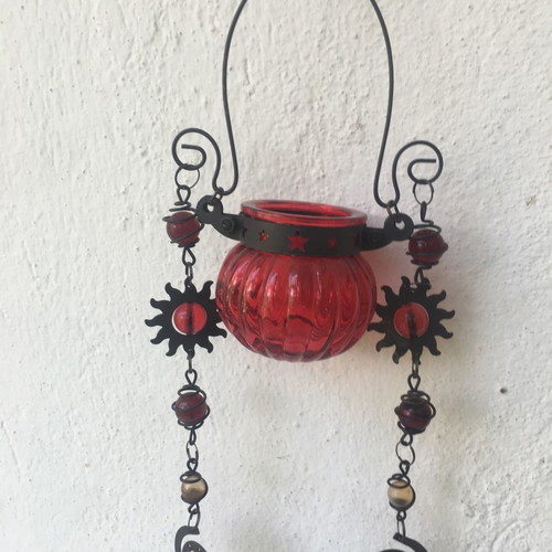 Hanging glass lanterns with chain, total length 90 cm