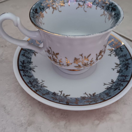 Small cup with saucer used, porcelain