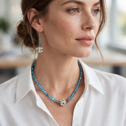 Blue crystal beaded elegant jewellery set new