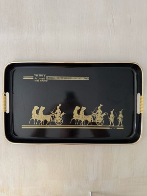 Vintage Decorative Metal Serving Tray with Roman Theme like new