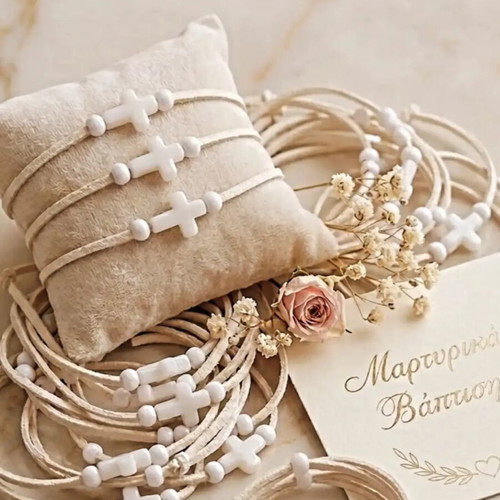 Handmade martyrika bracelets with suede cord and white cross