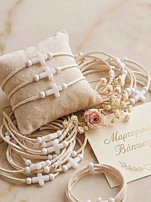 Handmade martyrika bracelets with suede cord and white cross