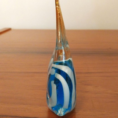 Murano Style Art Glass Fish decoration like new, blue and gold