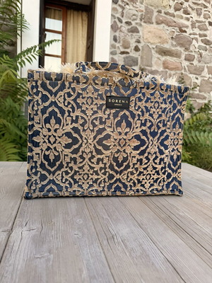 Sorena tote bag σαν καινούργιο, μπλε και χρυσαφί