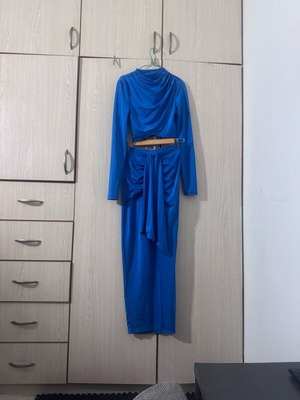 Long skirt and blouse set new, blue, with slit