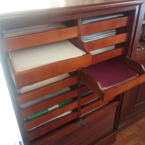 Filing Cabinet with Vertical Roll Door used, solid wood, marble top