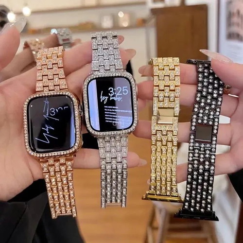 Luxury Stainless Steel Watch Strap with Crystals for Smartwatches