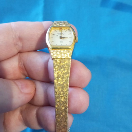 Vintage Orient women's watch used, gold-plated, 17 cm with safety chain