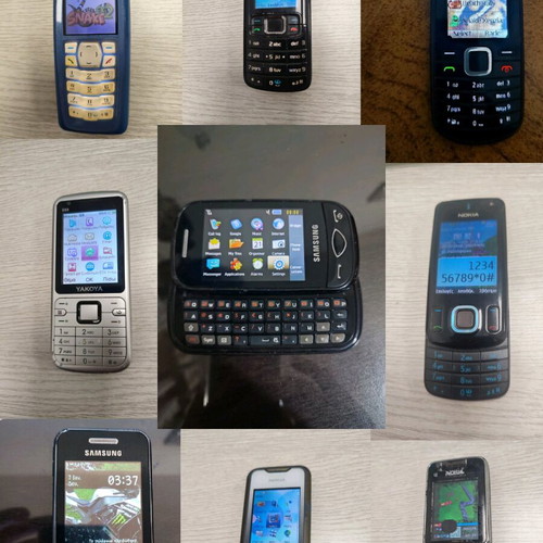 Nokia Samsung Touch Button Mobile Phones used, set of 6, original vintage