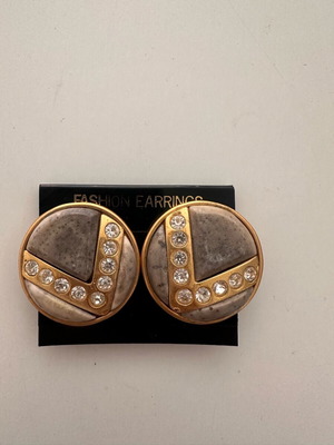Vintage earrings used with embossed design and rhinestones gray and gold