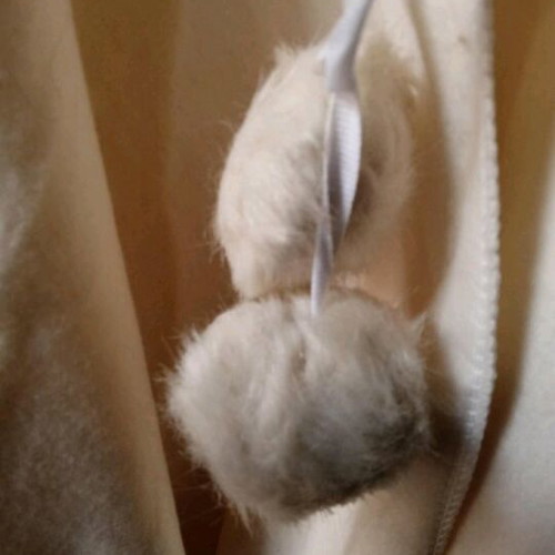White winter cape like new one size with pon pon and fur collar