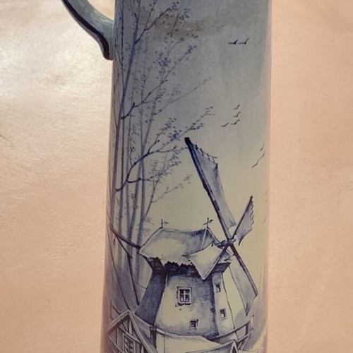 Porcelain pitcher Delft de Wasmuel used, hand-painted, Belgian