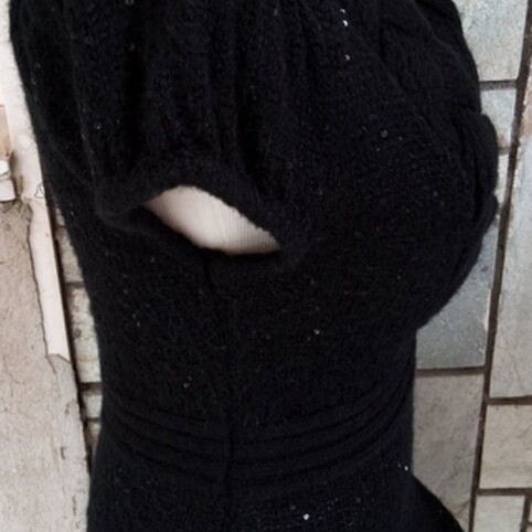 Black knitted mini dress like new with cable knit collar and sequins