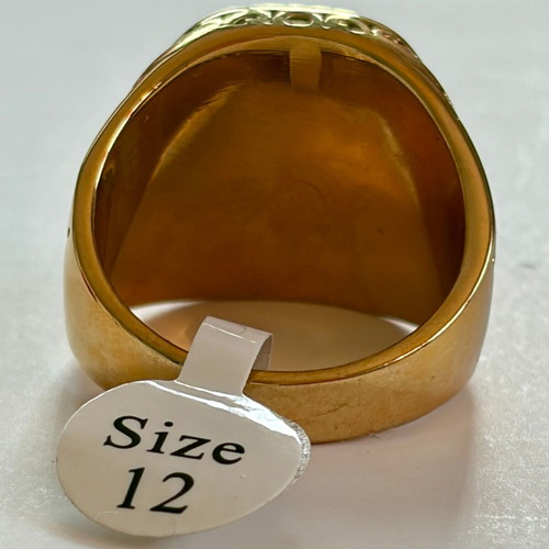 Gold Signet Ring with Green Onyx Style Stone new, 316L Stainless Steel, US 12