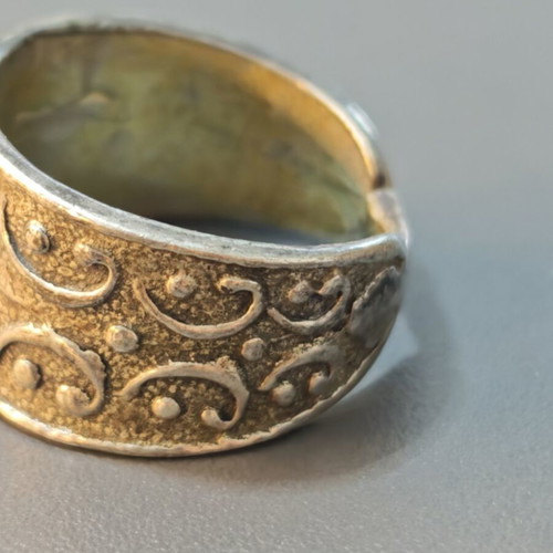 Ring with Deer Motif Used Silver Wide Band