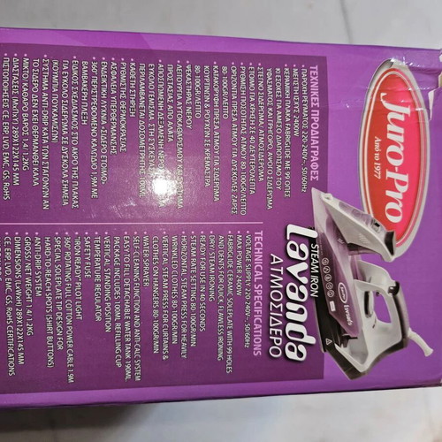Juro Pro Lavanda steam iron new in box