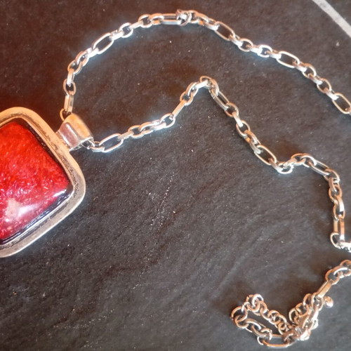 Statement necklace with dichroic glass pendant, like new