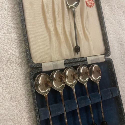 Set of 6 silver dessert spoons used with case