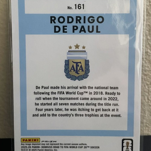 2025-26 Panini Donruss Optic Road to World Cup Rodrigo De Paul Argyle #161 like new