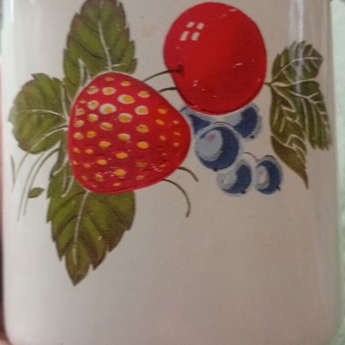 Vintage enamel mug used, Soviet Union 1960-70, breakfast cup