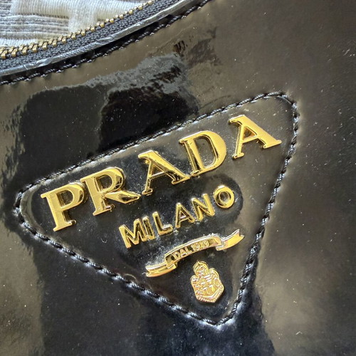 Prada bag used, black glossy texture