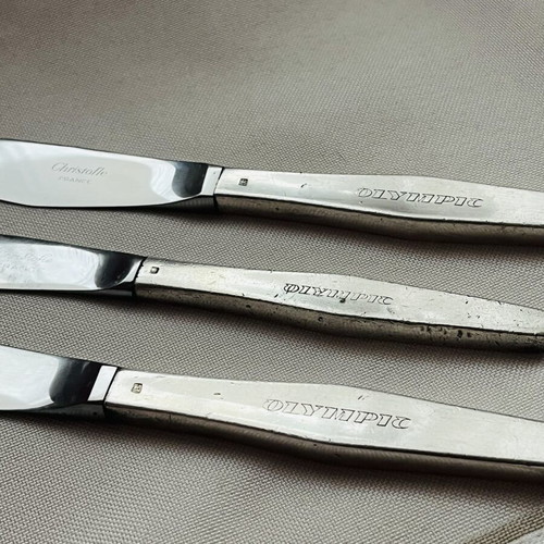 Christofle France collectible set of 3 knives used, Olympic Airways Onassis era