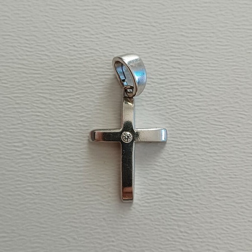 Vintage Baptism Cross 14K White Gold with Natural Diamond like new