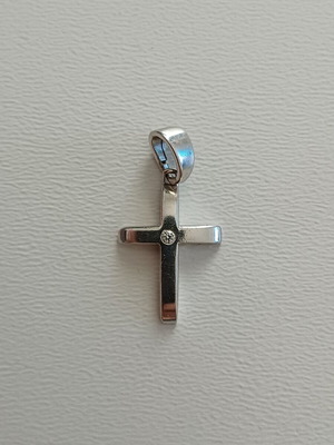 Vintage Baptism Cross 14K White Gold with Natural Diamond like new
