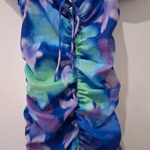 Bershka knee-length elastic dress, blue multicolor