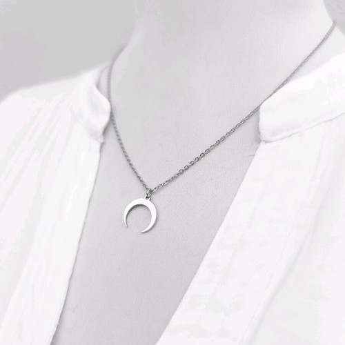 Stainless steel necklace with crescent moon pendant