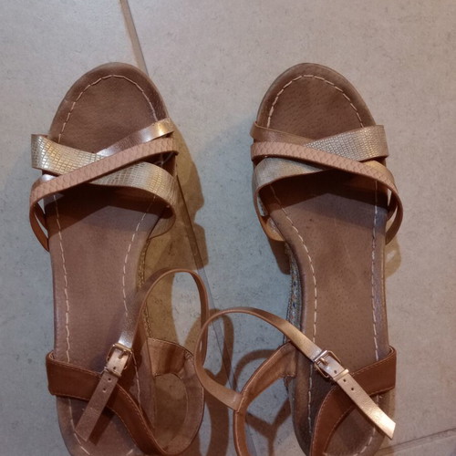 Exe platform sandals used, beige and brown, size 40