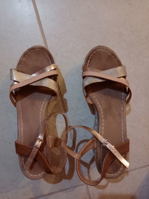 Exe platform sandals used, beige and brown, size 40