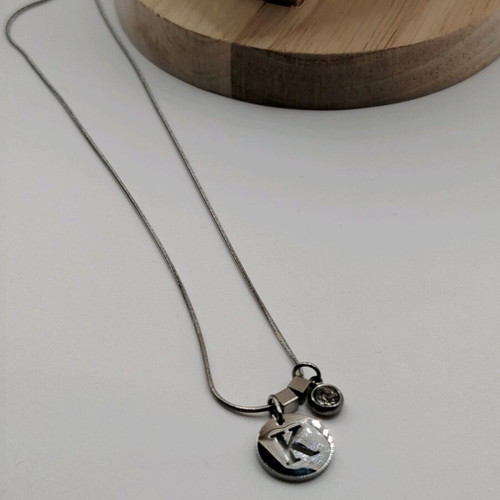 Handmade necklace new from crystal and stainless steel with silver monogram