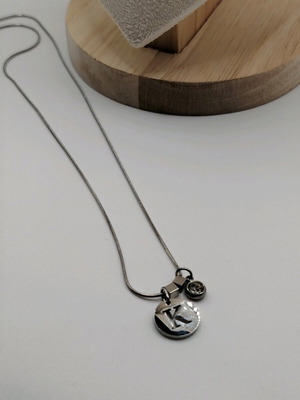 Handmade necklace new from crystal and stainless steel with silver monogram
