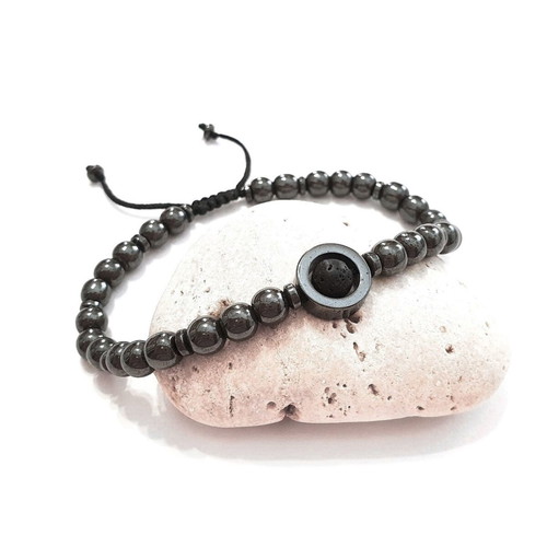 Men's bracelet new with hematite and lava stones black