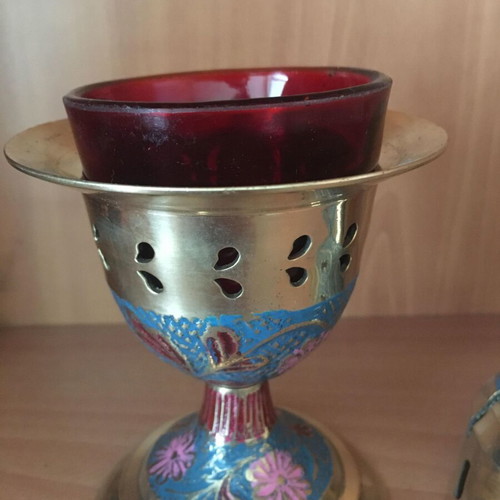 Table brass lamp new with painted patterns
