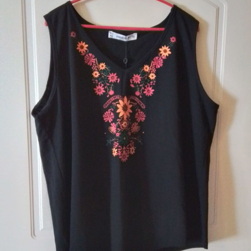 Parabita sleeveless blouse XL new, black with print