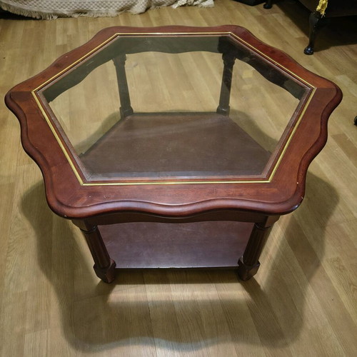 Wood and tempered glass coffee table used