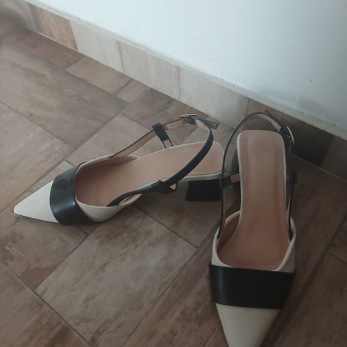 Low heel women's shoes size 37, black and beige