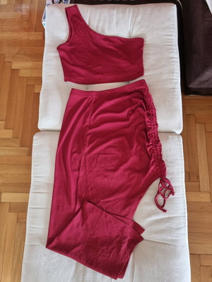 Red skirt and top set like new, size Medium
