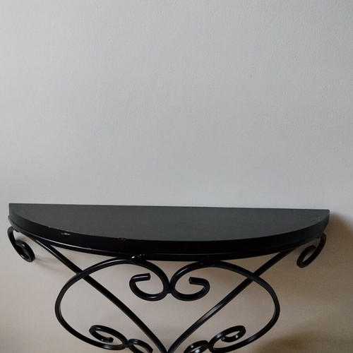 Wall shelf with black metal frame and wooden top, like new