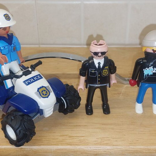 Playmobil set of 3 including water cannon, police with bike, graffiti officer