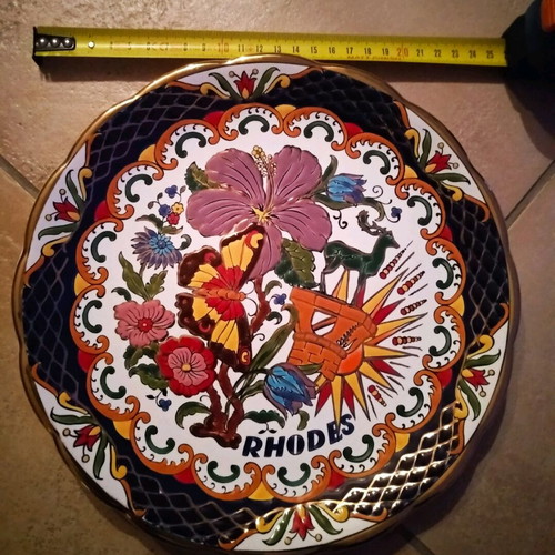 Handmade Rhodian decorative plate 24 k Rhodes new with enamel