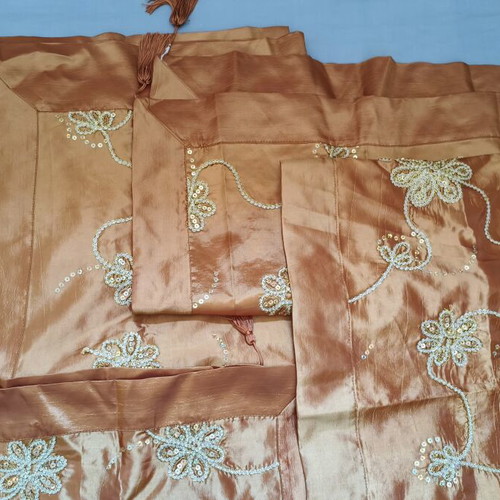 Set of 7 orange decorative table linens with embroidered flowers and beads