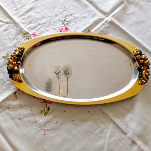 Serving platter like new with woven design, stainless steel 18/10
