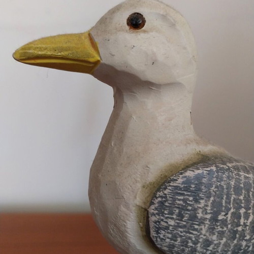 Set of 2 Decorative Wooden Seagulls on Base used, rustic shabby chic style