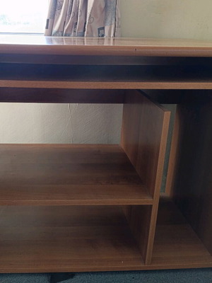 Computer desk used with sliding drawer and shelf